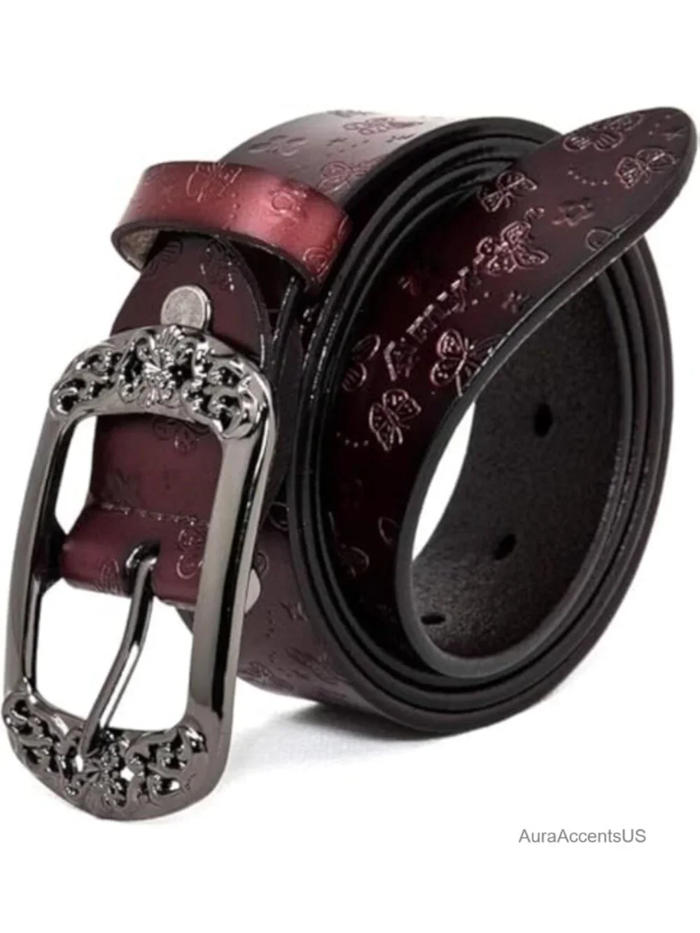 Women's Genuine Leather Belt Vintage Cowgirl Embossed Western Buckle